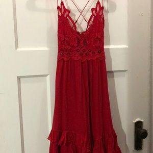 Free People Red Lace Mini Dress